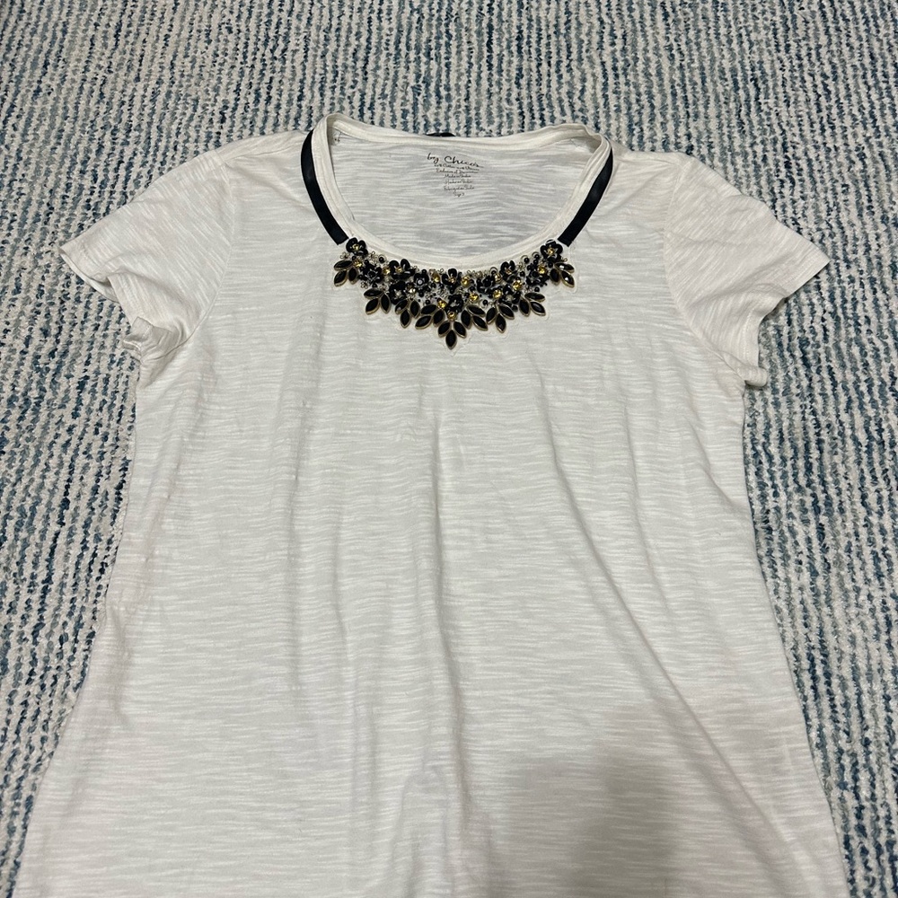 Chicos White Tee with Black and Gold Beads